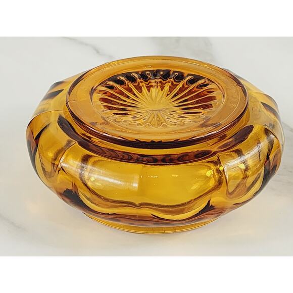 Depression Amber Glass Bowl Powder Vanity Jar w/o Lid 80's Art Decor 4 3/4" Vtg - Picture 10 of 12